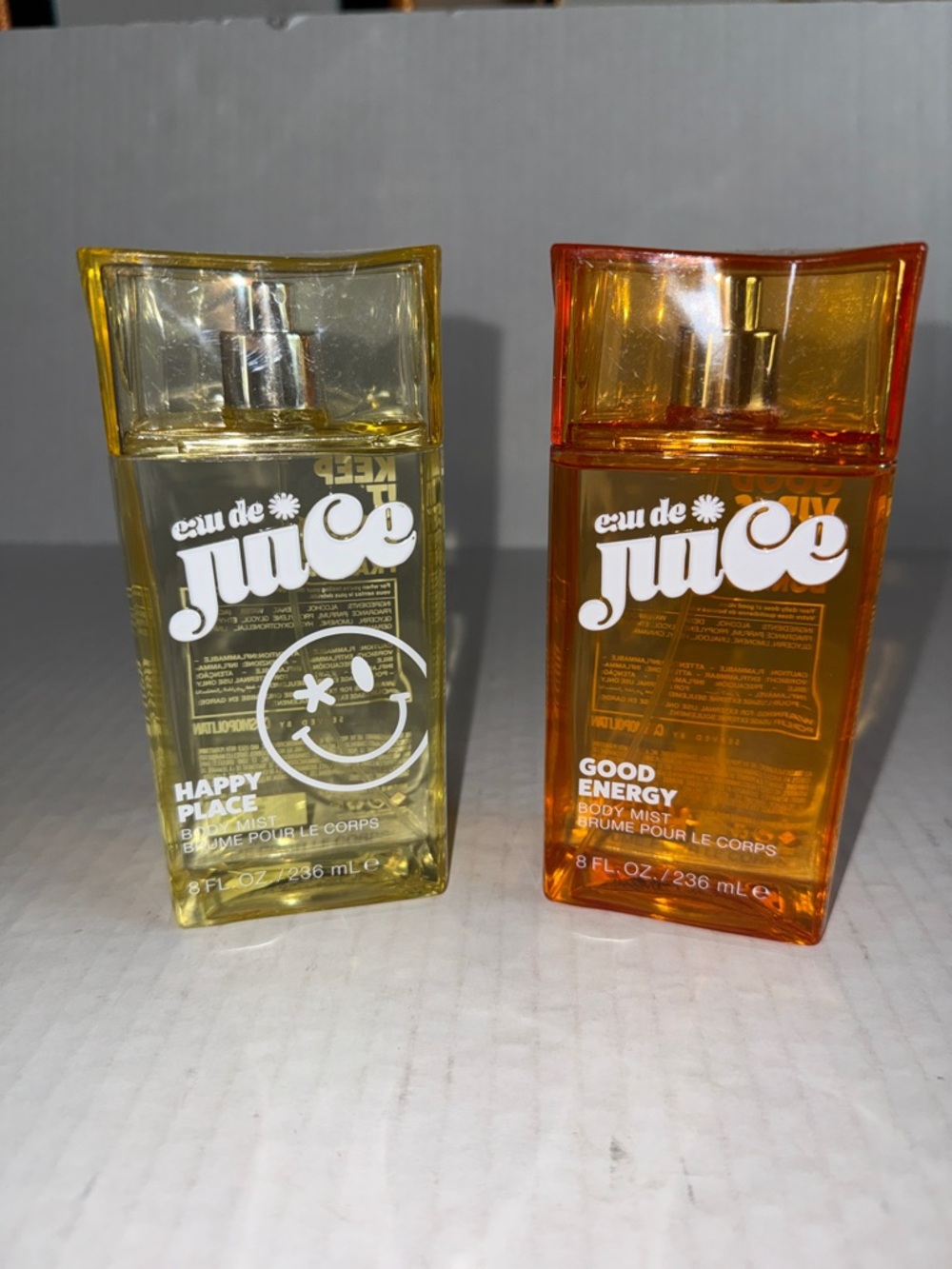 NIB Eau De Juice Good Energy And Happy Place 8 Ounce Body Sprays